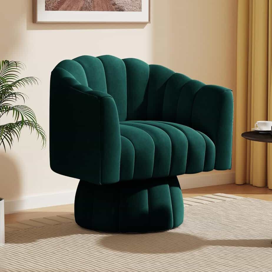 Green Velvet Mid Century 360 Degree Swivel Cuddle Barrel Accent Sofa Chair