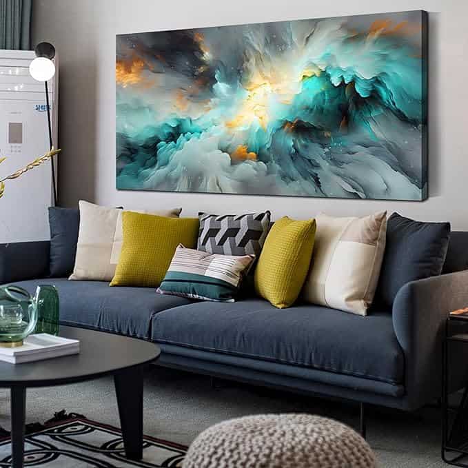 Teal Green Living Room Paintings for Wall Decor